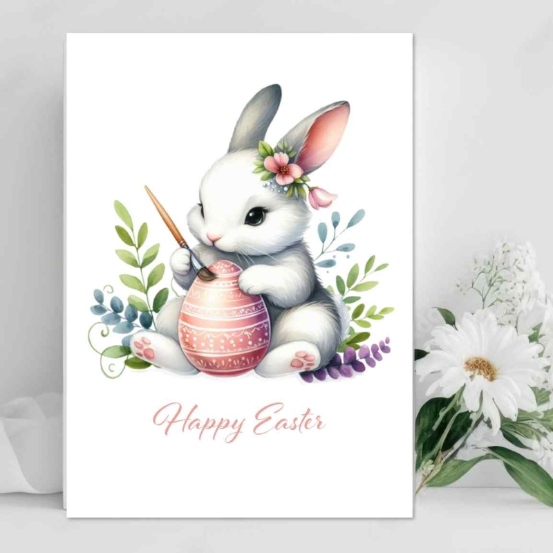 Bunny Painting Eggs Easter Card