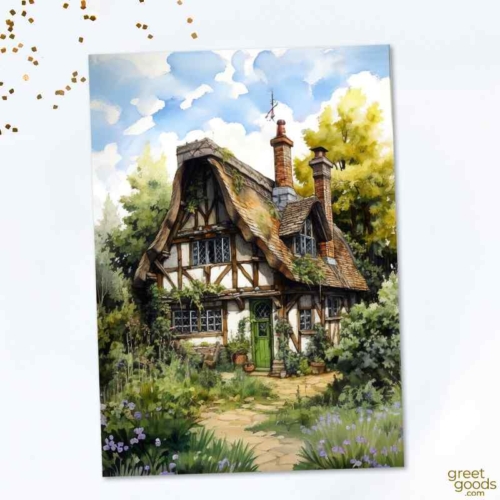 English Cottage House Card