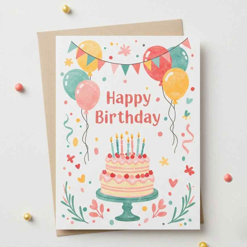 Fun Cake and Birthday Balloons Card