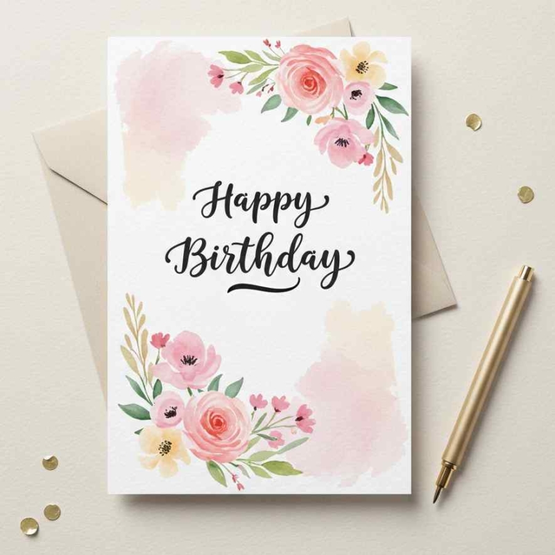 Gorgeous Watercolor Flowers Birthday Card