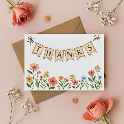 Floral Banner Thanks Card