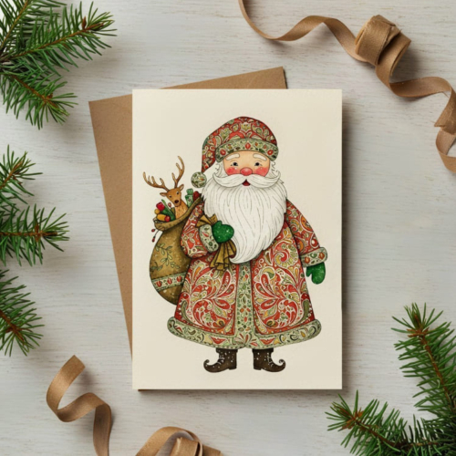 Santa Folk Art Christmas Card