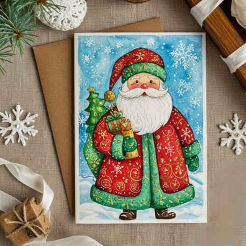 Red & Green Santa Card