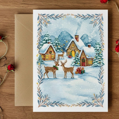 Snowy Deer Scene Card