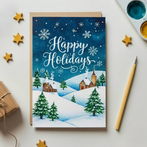 Happy Holidays Snowy Scene Card