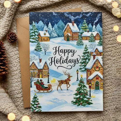 Holiday Snowy Village Card