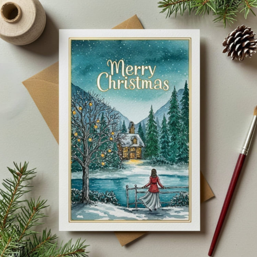 Christmas Lake Scene Card