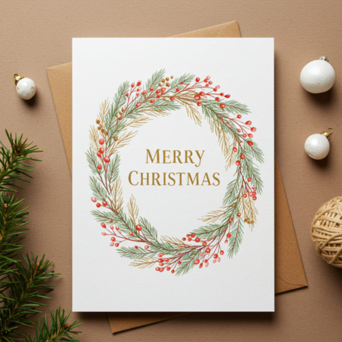 Holly Berry Wreath Card