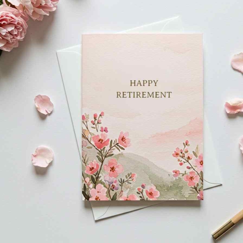 Pink Floral Retirement Card