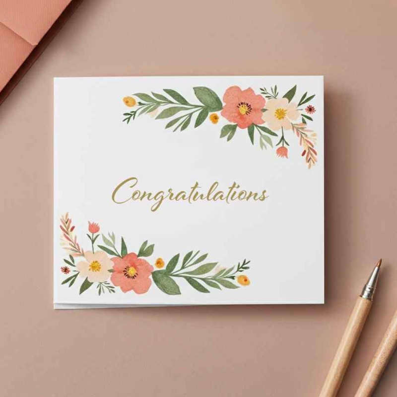 Peach Floral Congratulations Card