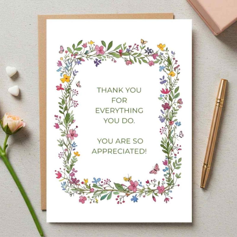 Thank You Floral Border Card