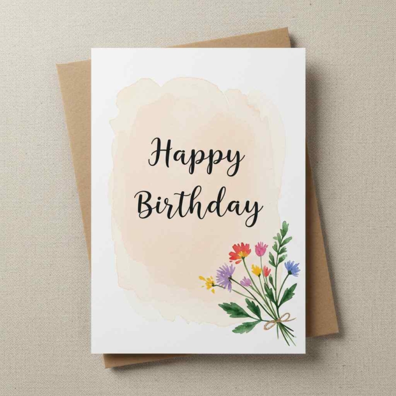Pretty Floral Watercolor Birthday Card