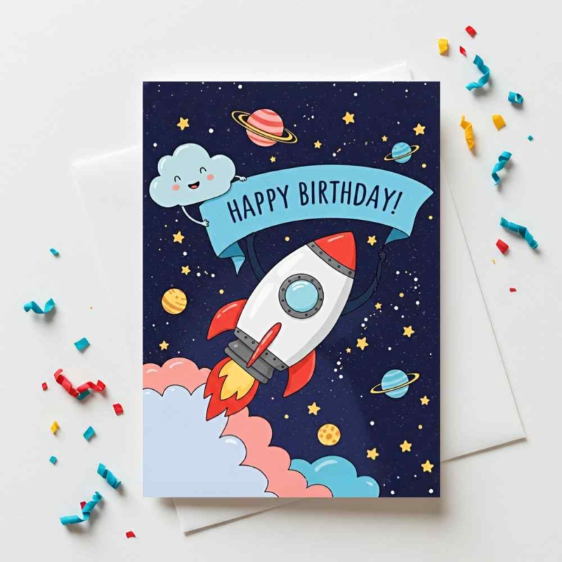 Fun Rocket Birthday Card