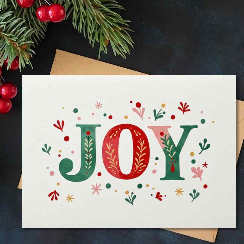 JOY Watercolor Christmas Card