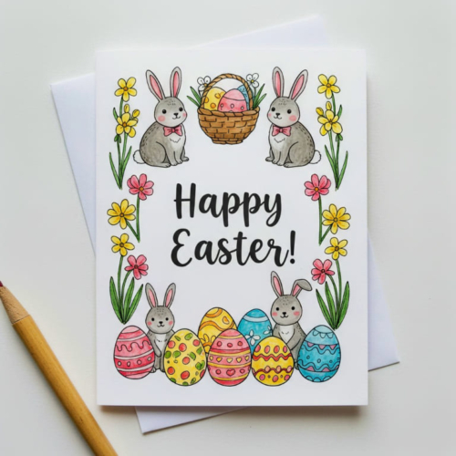 Happy Easter Bunny & Eggs Card