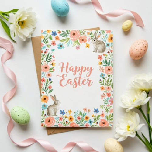 Bunnies & Floral Easter Card