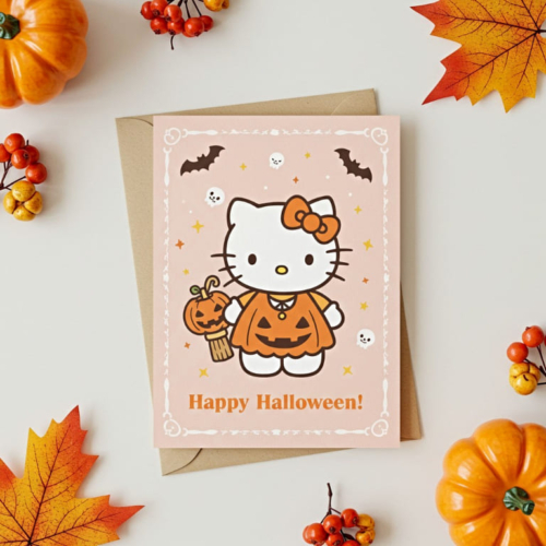 Hello Kitty Halloween Pumpkin Card