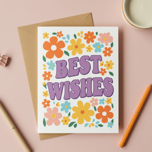 Best Wishes 70's Floral Card